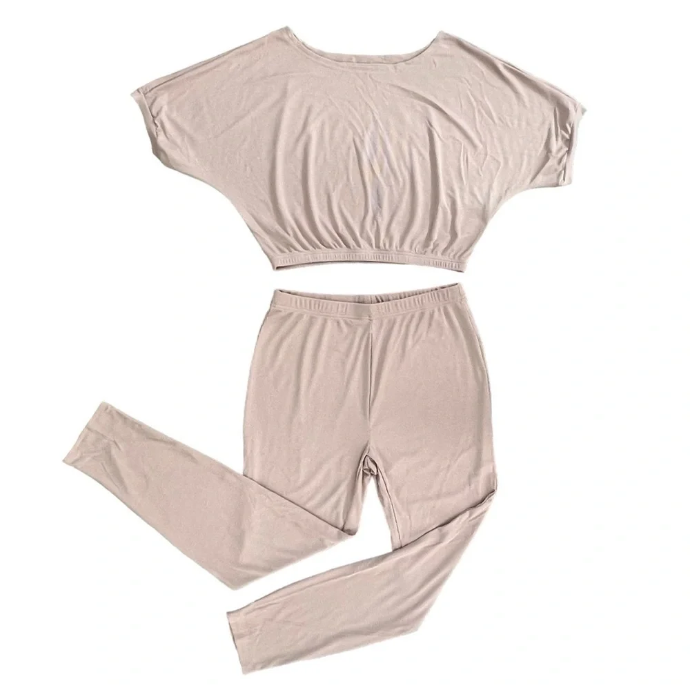 NWT 2 Piece Khaki Comfy Casual Outfit, Pants and Shirt - Picture 2 of 10